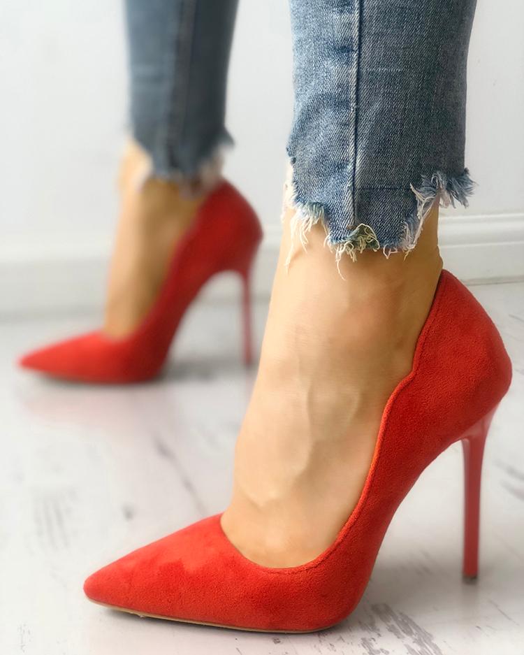 

Solid Suede Pointed Toe Thin Heels, Orange