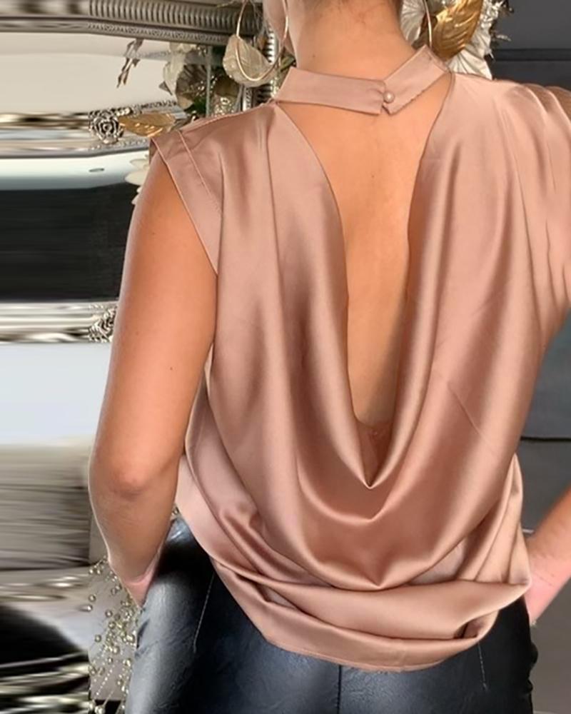 

Sleeveless Cowl Neck Open Back Blouse, Brown