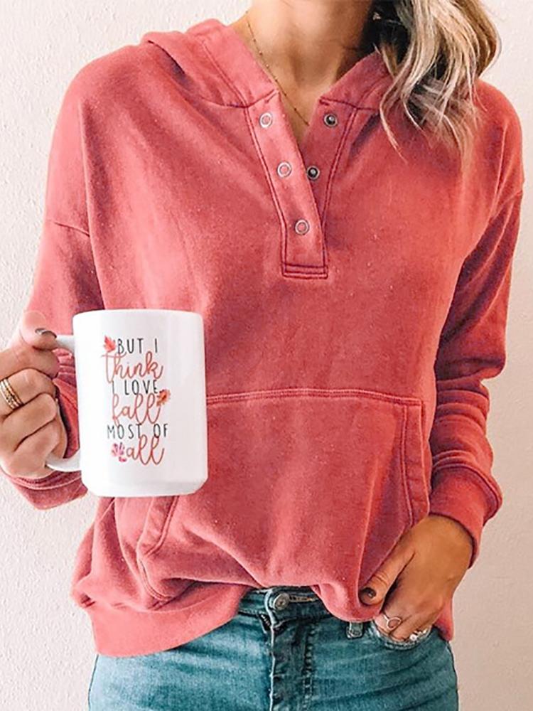 

Solid Hooded Pocket Design Sweatshirt, Red