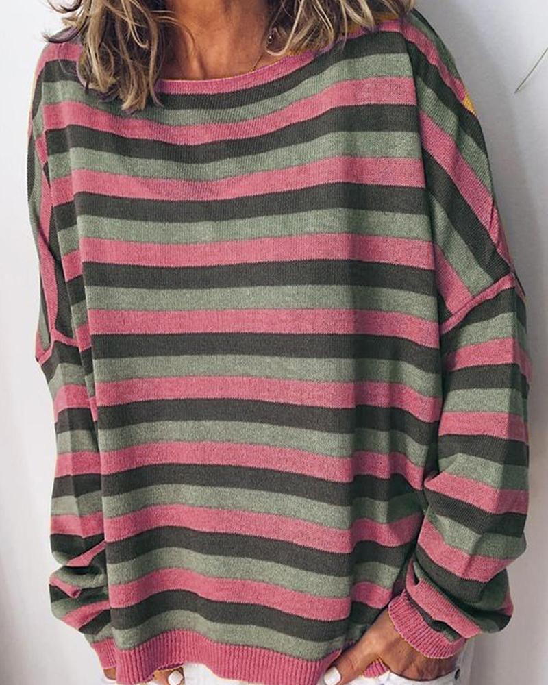 

Long Sleeve Striped Knit Sweater, Red