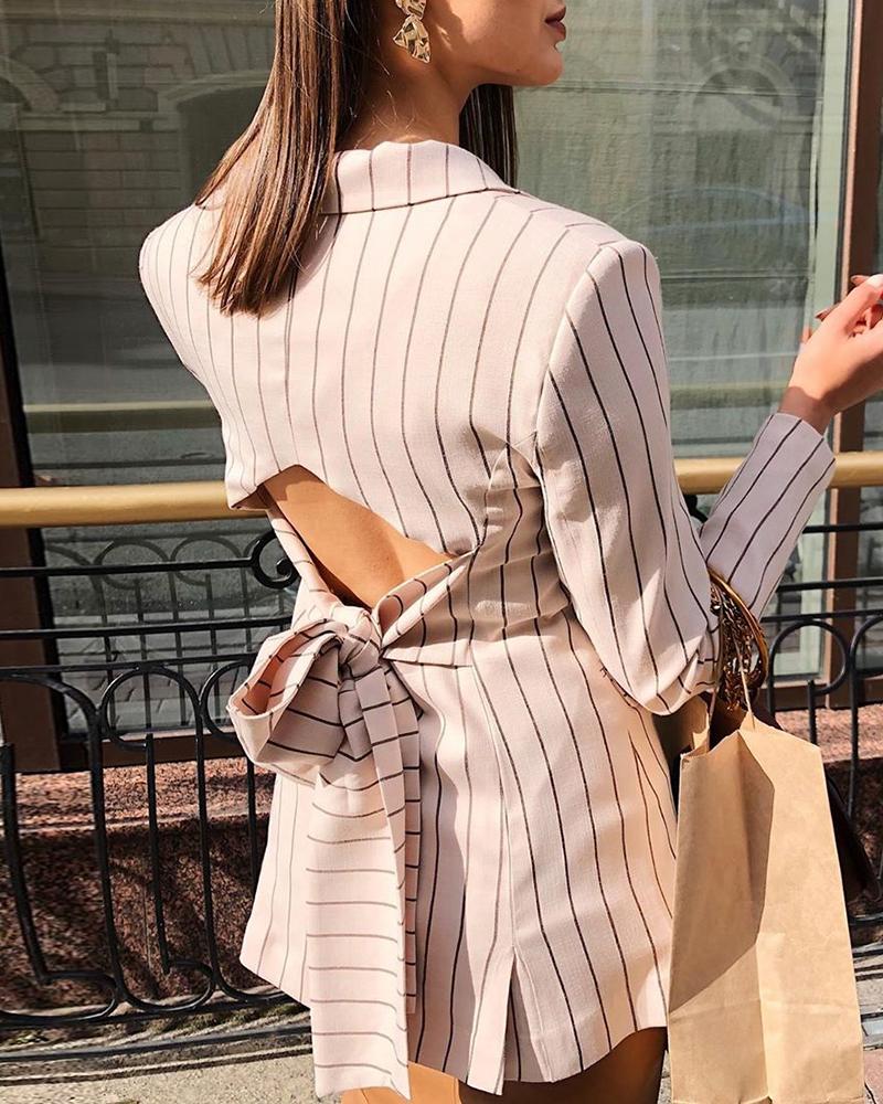 

Pinstripes Knotted Cut Out Back Blazer, Beige