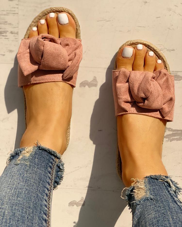 

Bowknot Design Hempen Cord Sandals, Pink