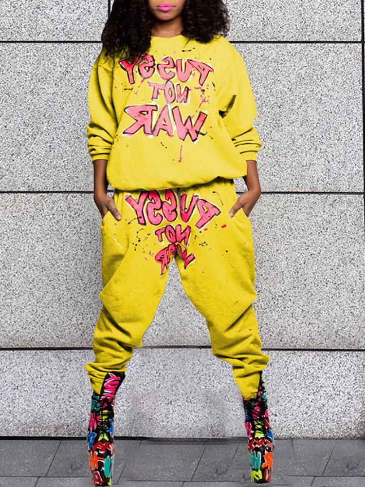 

Letter Print Pullover Casual Sweatshirt & Pant Sets