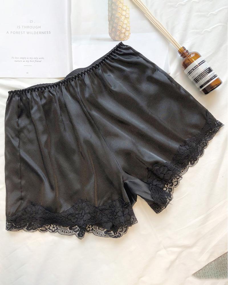 

Satin Lace Trim Homewear Shorts, Black