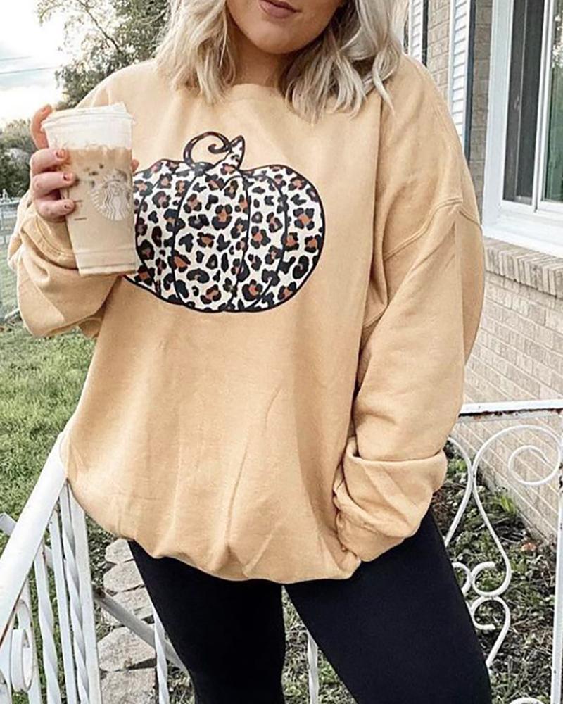 

Plus Size Leopard Pumpkin Print Sweatshirt, Khaki