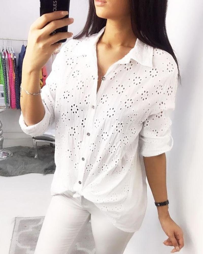 

Broderie Anglaise Lace Hollow Out Shirt, White