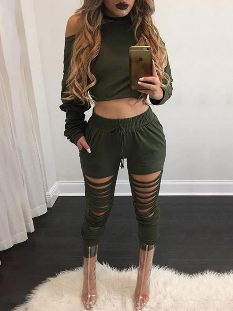 

Long Sleeve Crop Top & Ladder Cut Out Pants Sets