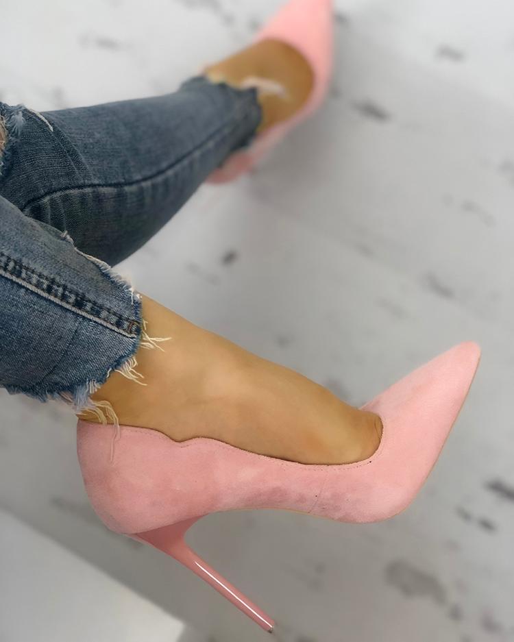 

Solid Suede Pointed Toe Thin Heels, Pink