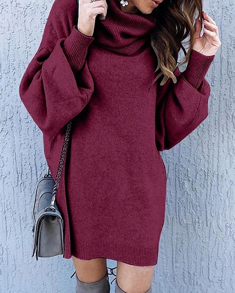 

Solid Long Sleeve Casual Dress, Purple