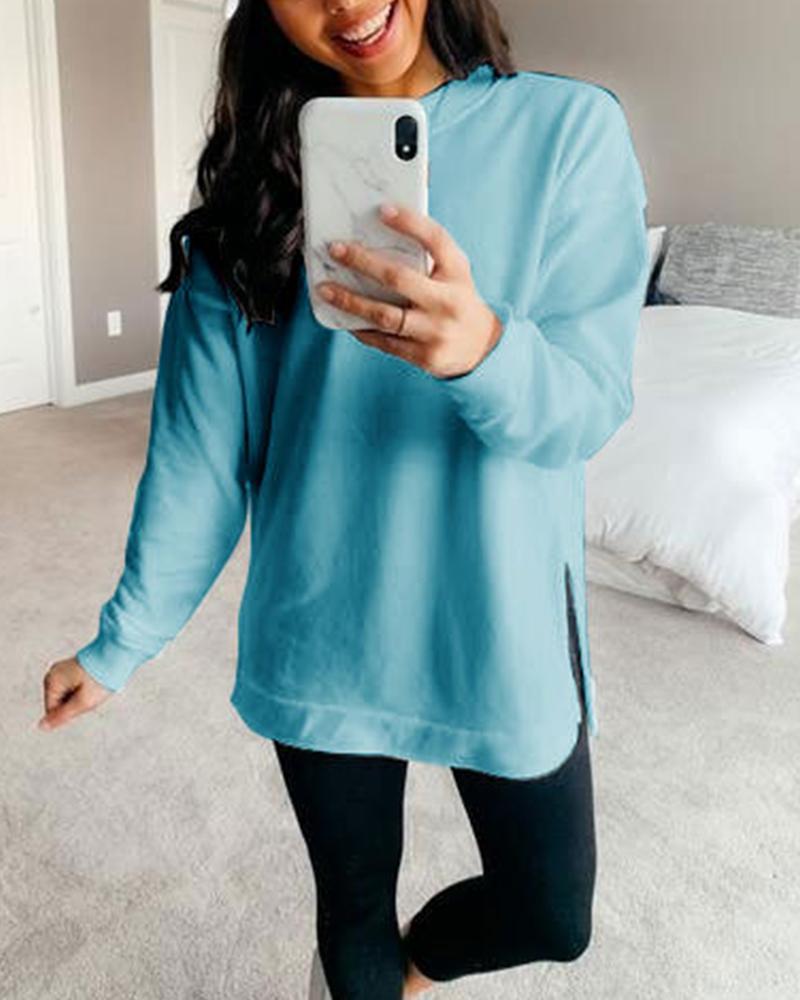 

Casual Solid Side Split T-shirt, Sky blue