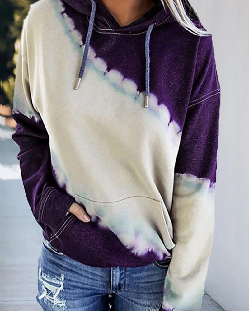 

Tie Dye Print Pocket Design Hoodie, Purple