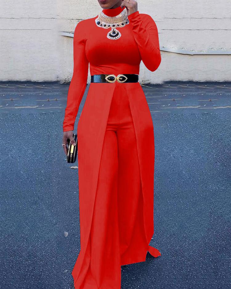 

Women High Neck Wide Leg Jumpsuit, Red
