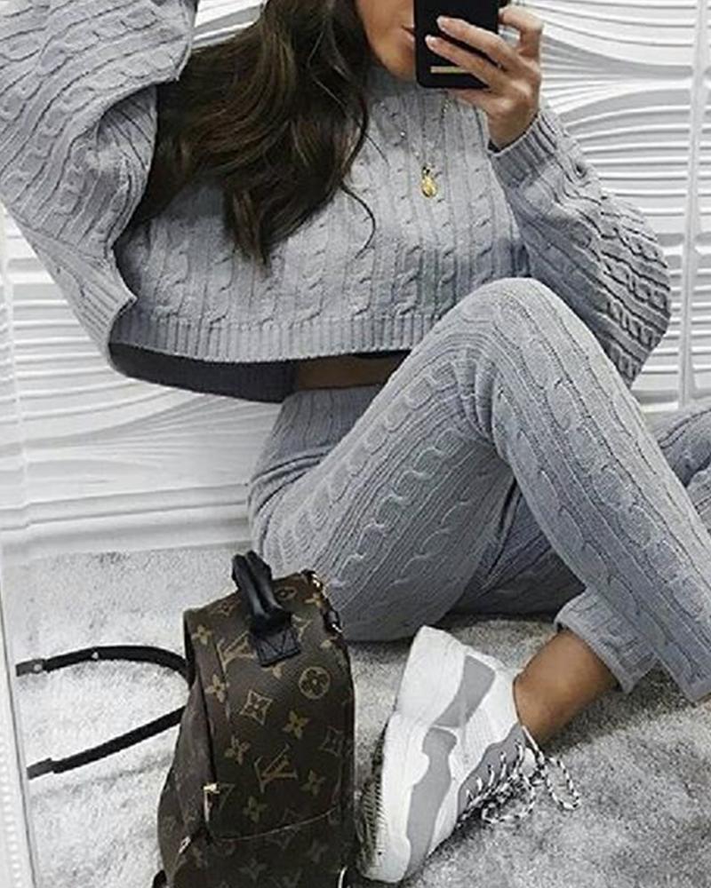 

Cropped Sweater & Long Pants Set, Gray