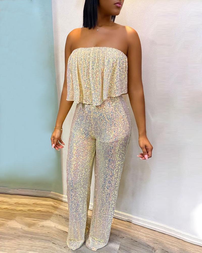 

Tube Glitter Sleeveless Sequins Insert Jumpsuit, Multicolor