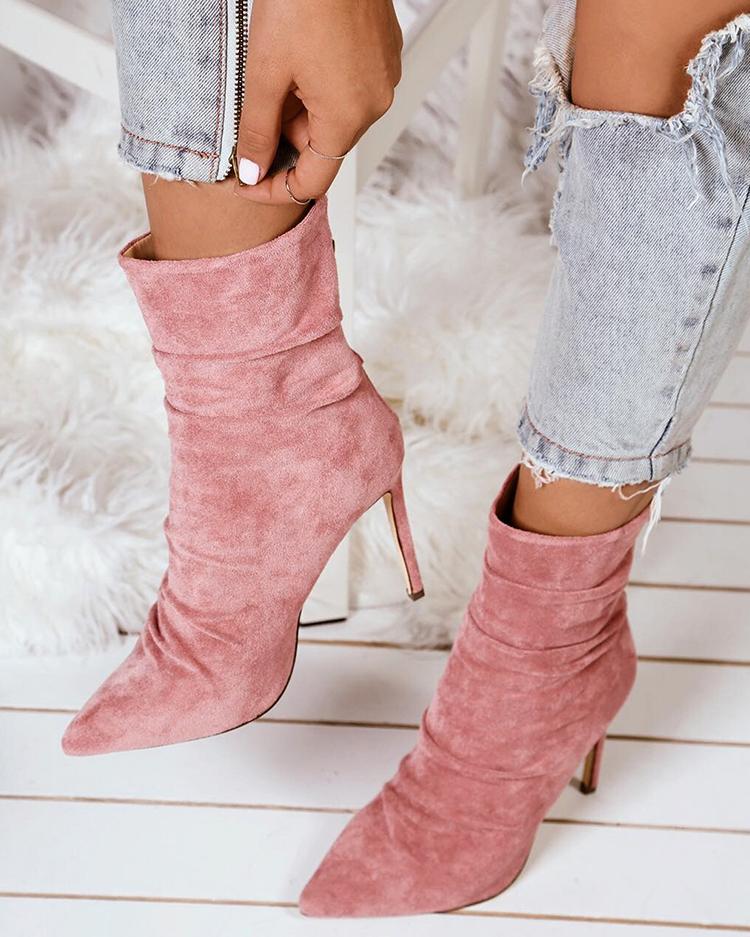 

Suede Thin Heeled Boots, Pink