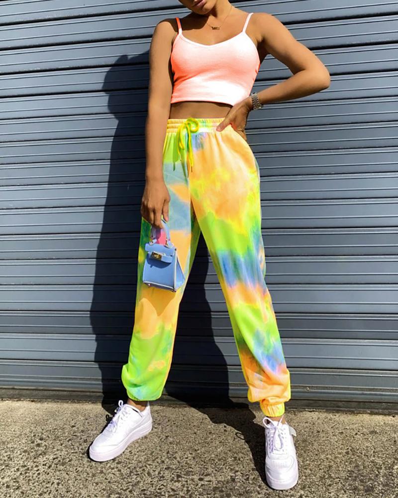 

Tie Dye Print Drawstring Casual Sweatpants, Yellow