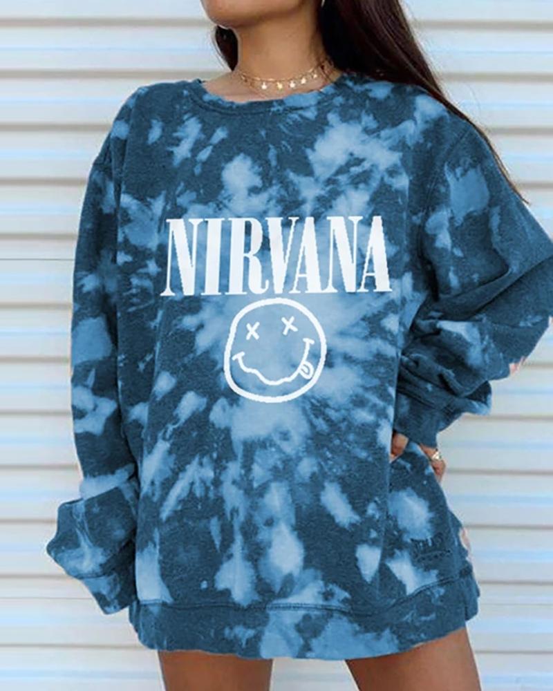 

Tie Dye Print Long Sleeve Sweatshirt, Blue