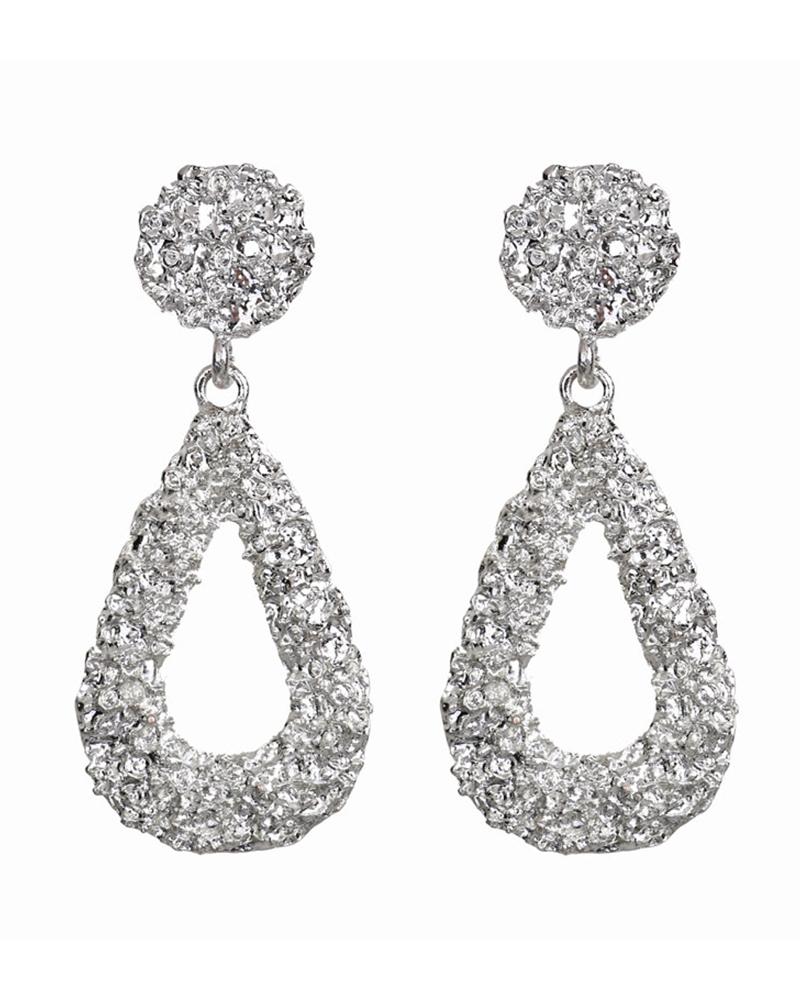 

Textured Studded Teardrop Pattern Earring, Silver