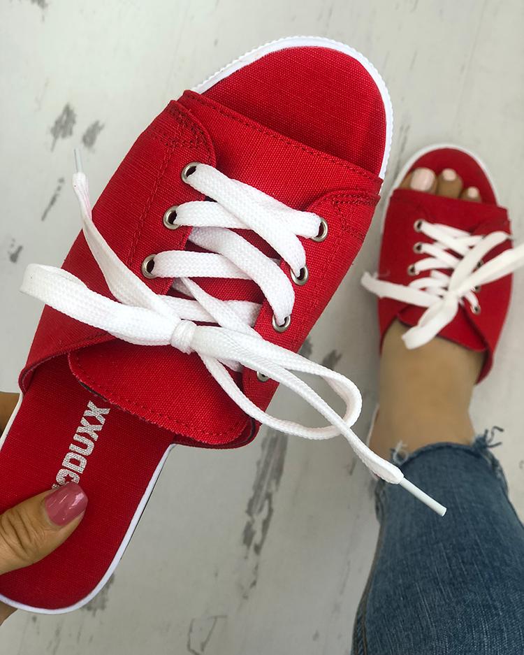 

Lace-Up Open Toe Platform Slipper