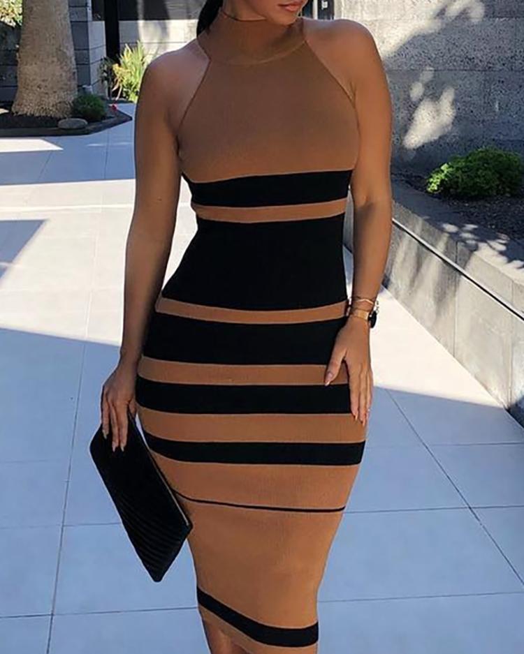 

Contrast Color Sleeveless Bodycon Dress, Yellow