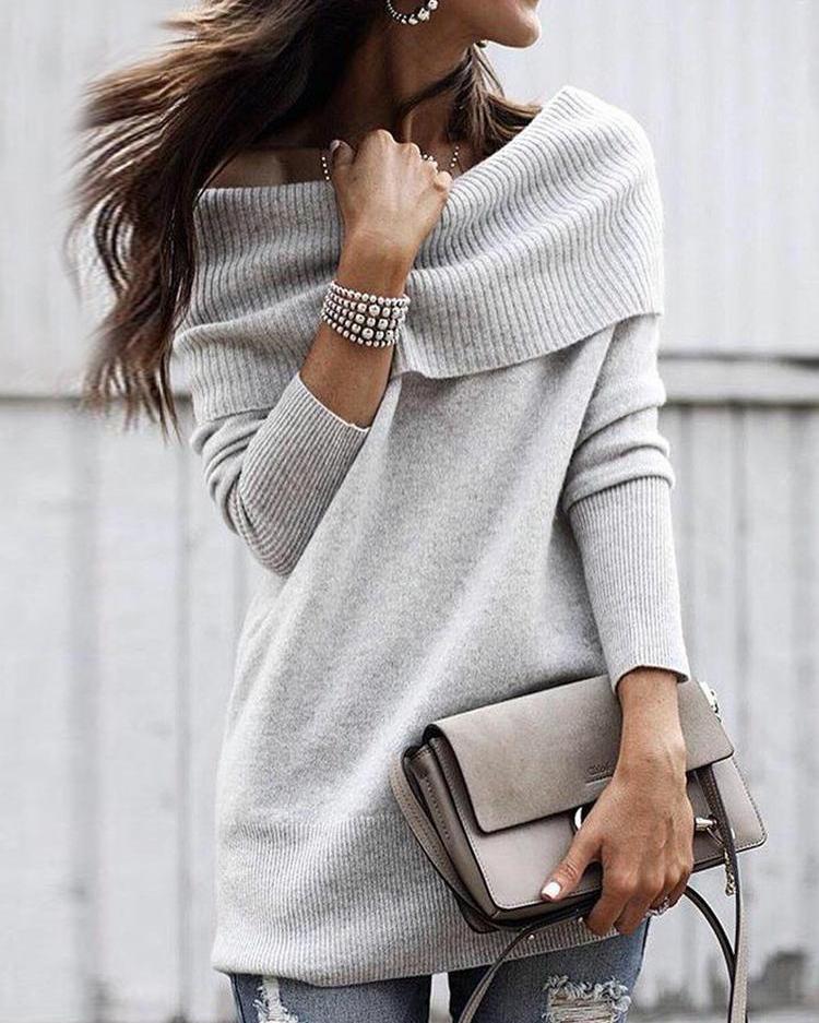 

Fold-Over Off Shoulder Bodycon Dress, Gray