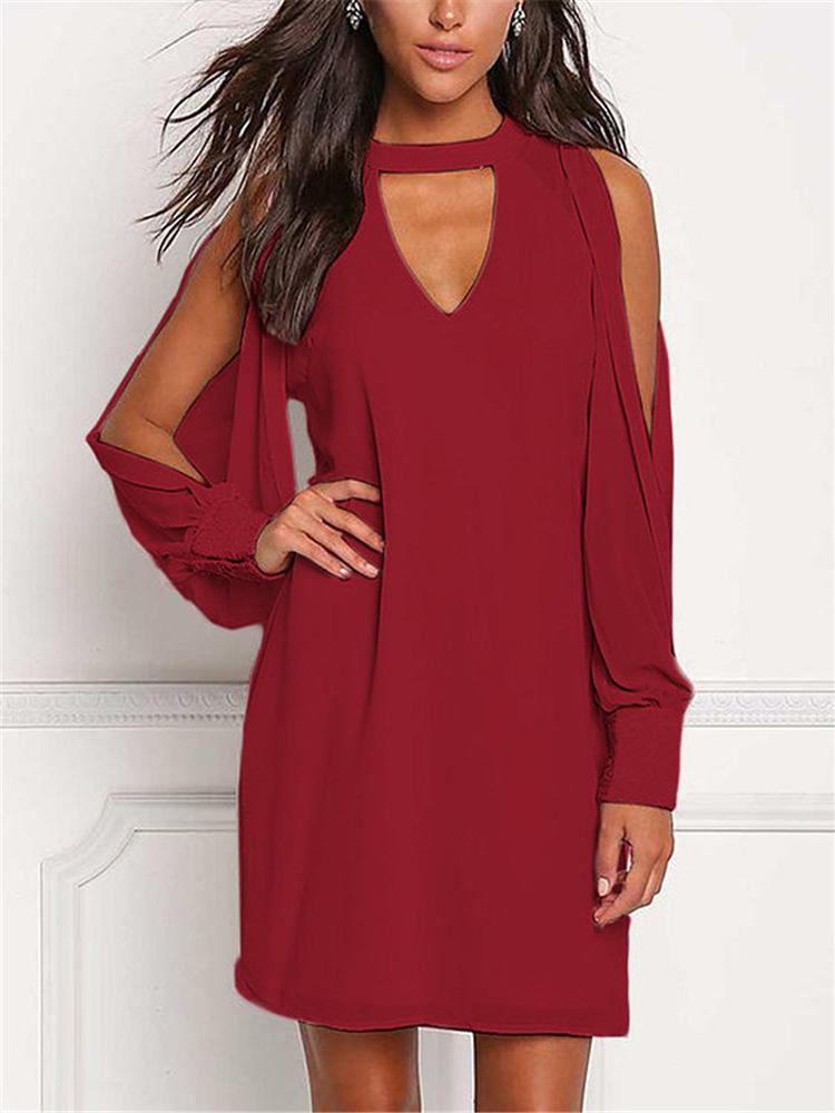 

Mesh Slit Sleeve Cut Out Shift Dress, Red