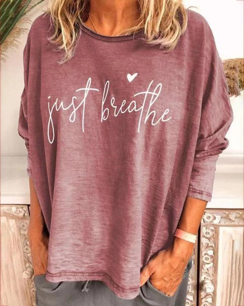 

Letter Pattern Heart Print Causal T-shirt, Purple