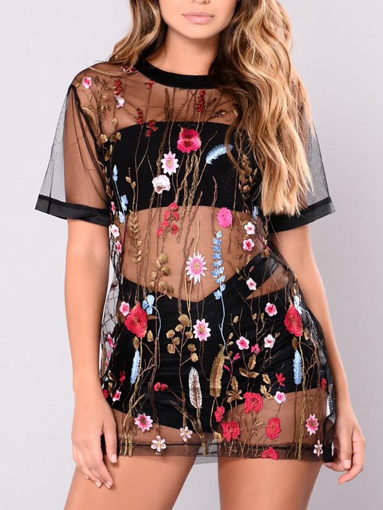 

Sheer Mesh See Through Embellished Applique Cover Ups