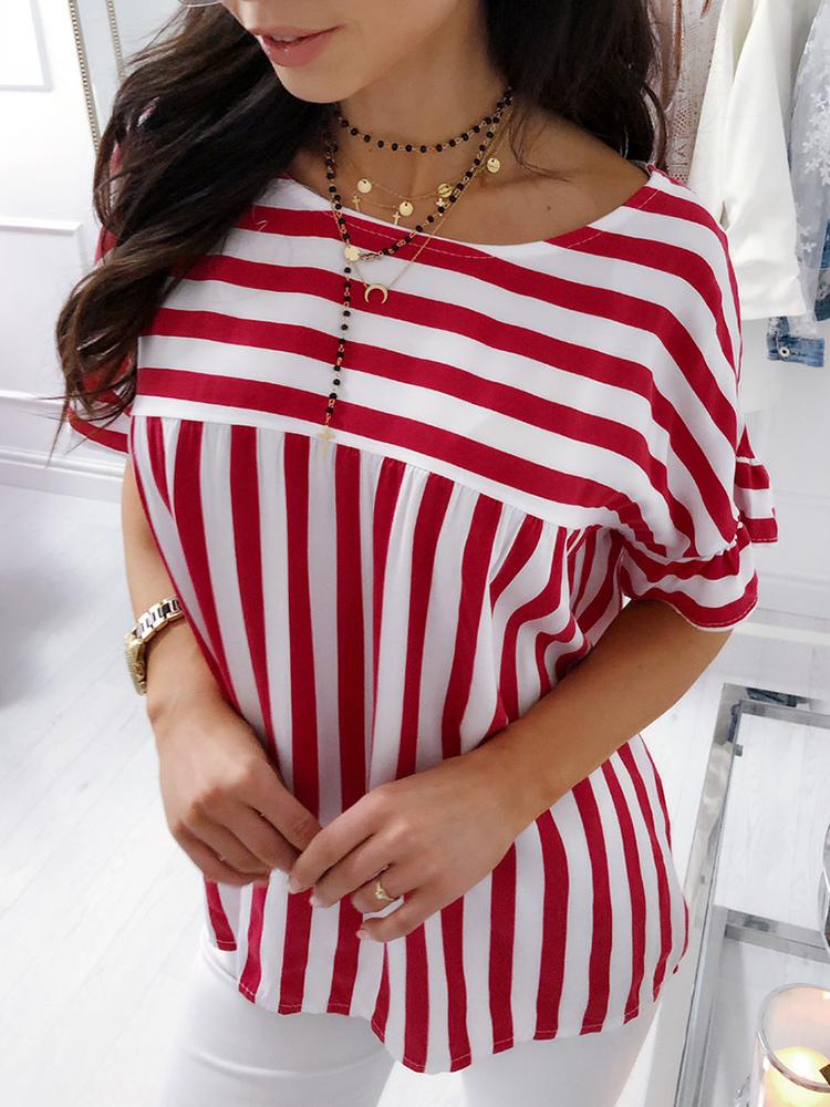 

Casual Striped Ruffles Sleeve Loose Top