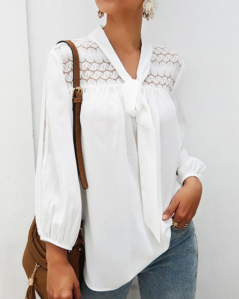 

Tie Neck Lace Insert Top, White