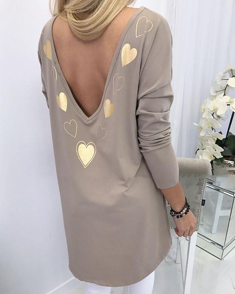 

Open Back Long Sleeve Casual Dress, Coffee
