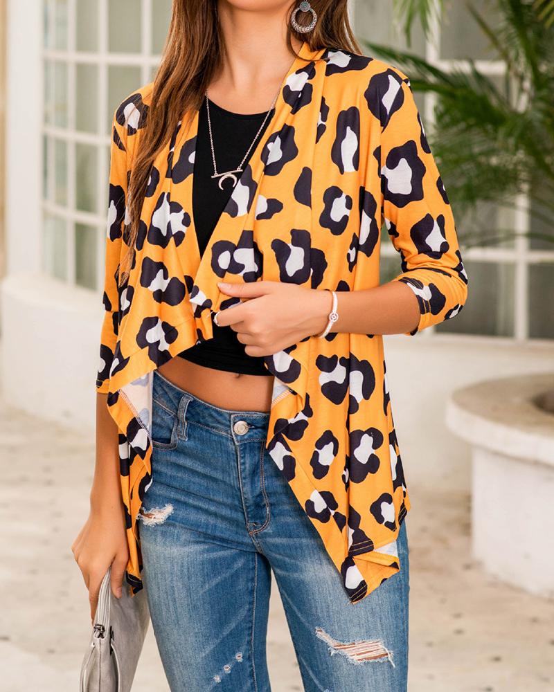 

Print Long Sleeve Cover-up Cardigan, Yellow