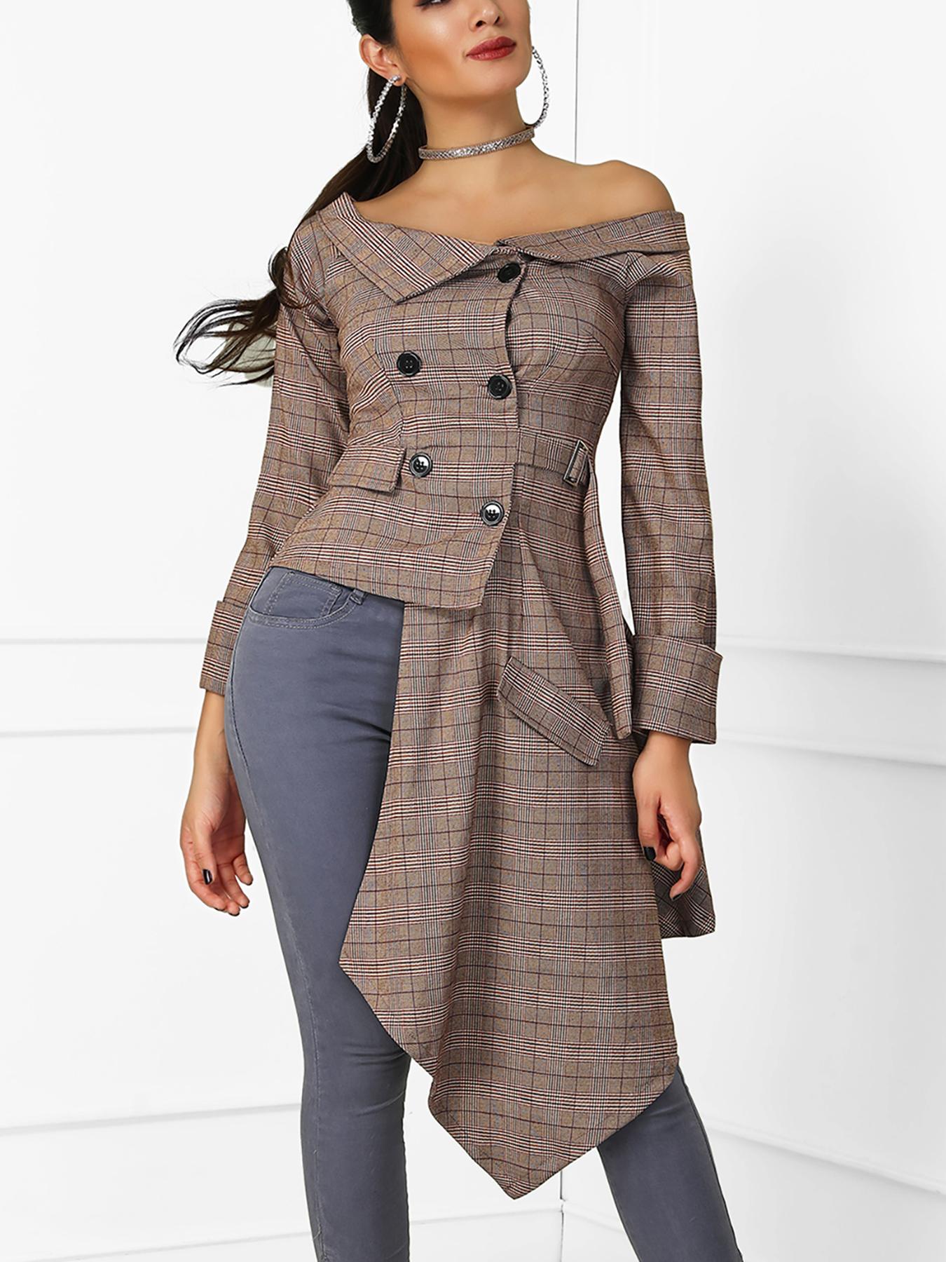 

Off Shoulder Grid Irregular Blazer
