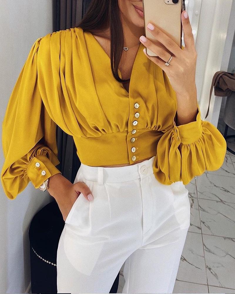 

Vintage Ruched Button Front Top