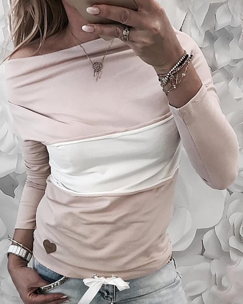 

Off Shoulder Contrast Color Top, Pink