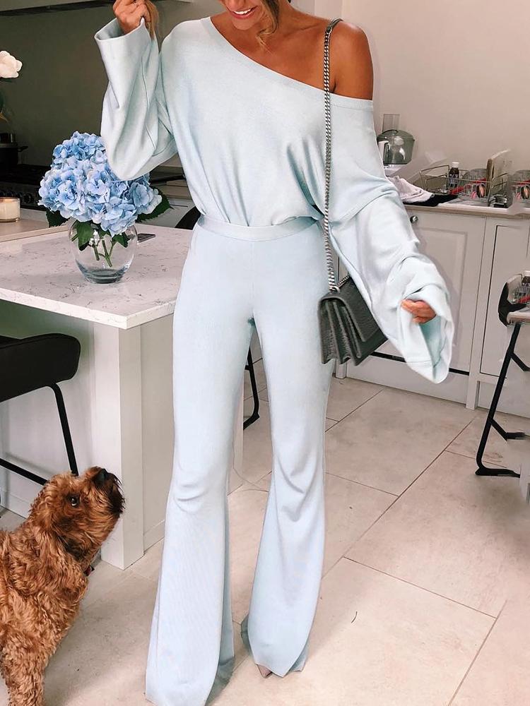 

Solid Long Sleeve Top & Wide Leg Pant Sets