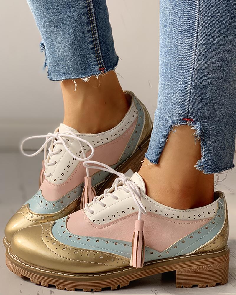 

Lace-Up Sequins Insert Flat Shoes, Gold