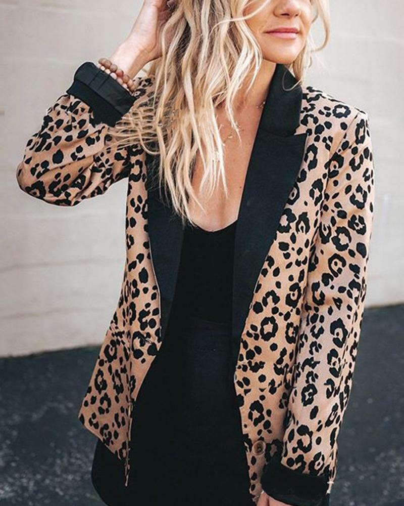 

Shawl Collar Leopard Print Blazer, Khaki