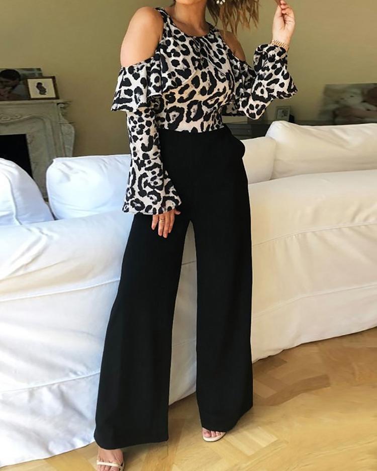 

Leopard Print Cold Shoulder Jumpsuit