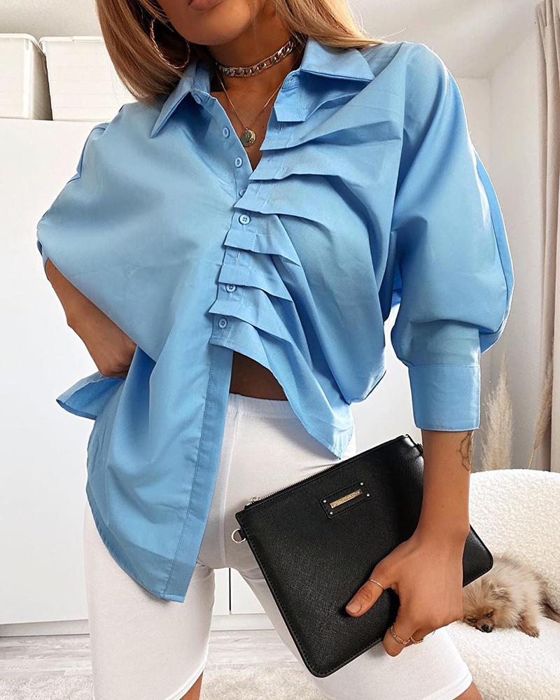 

Ruched Button Detail Blouse, Blue