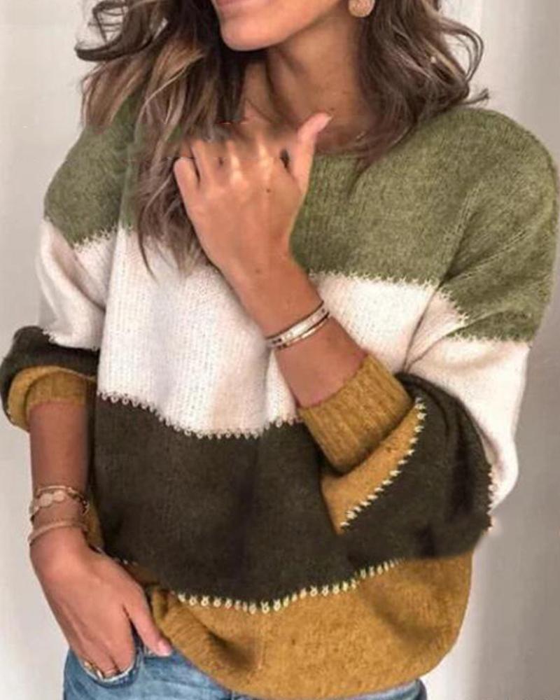 

Autumn Plus Size Long Sleeve Casual Striped Sweater, Army green