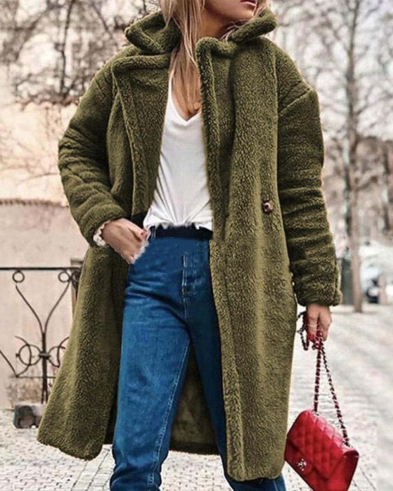 

Faux Shearling Knee Length Teddy Coat