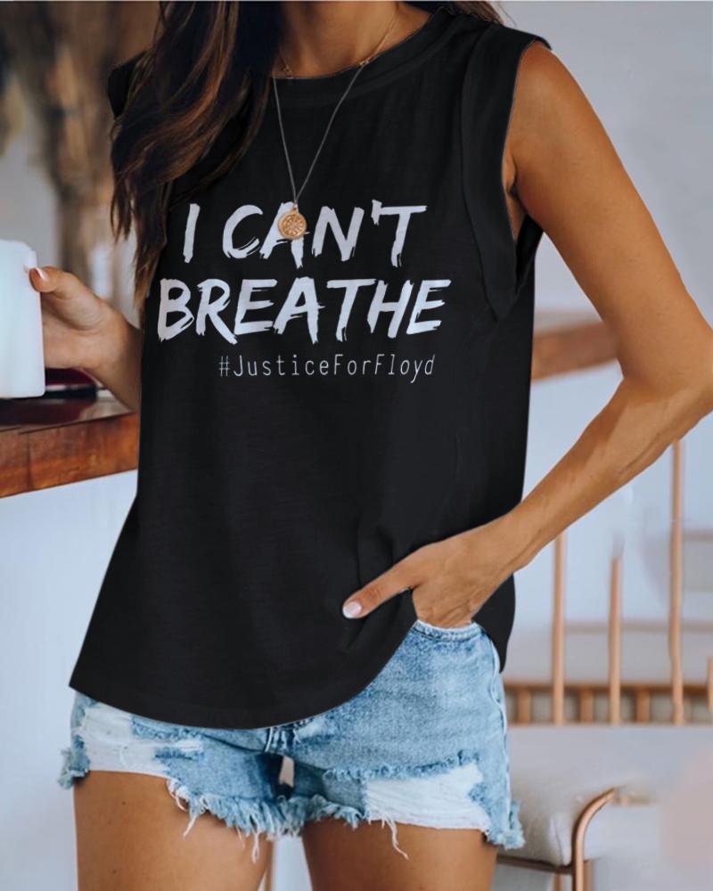 

Letter Print Casual Tank Top, Black