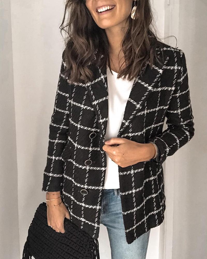 

Grid Print Open Front Blazer, Black