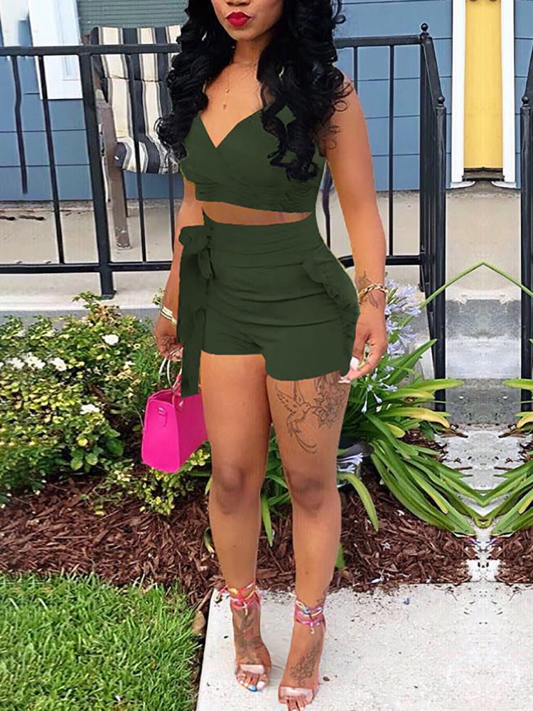 

Frills Crop Top&High Waist Shorts Sets