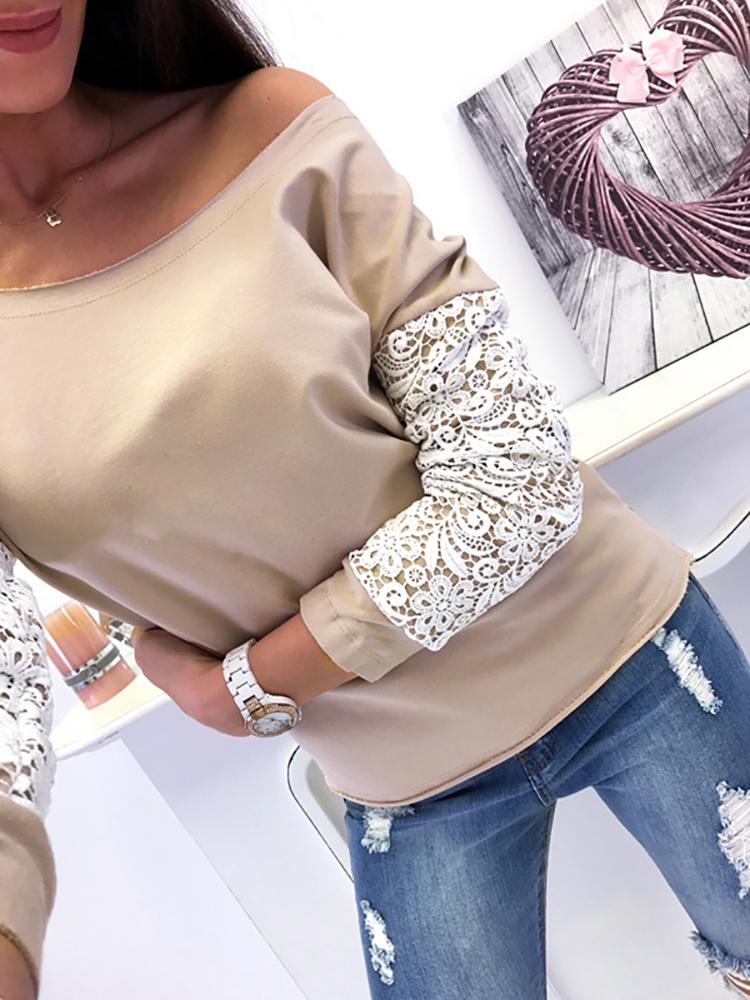 

Crochet Lace Insert Long Sleeve, Khaki