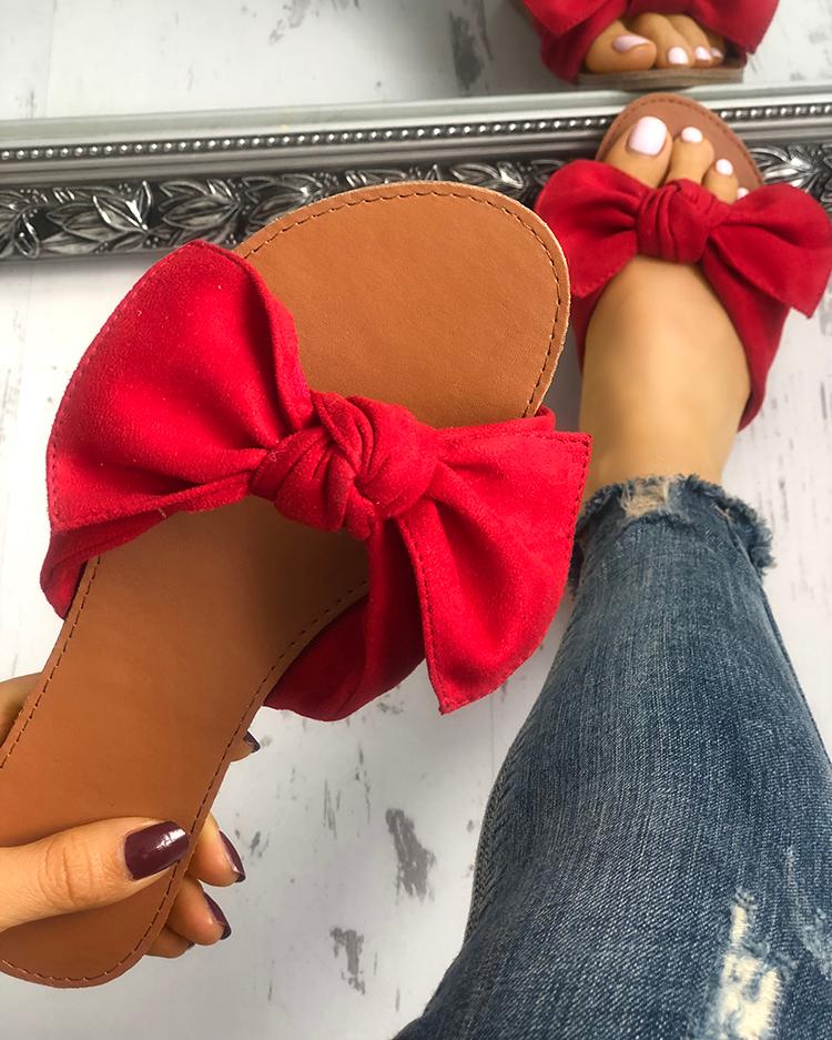 

Casual Bowknot Peep Toe Flat Sandals, Yellow