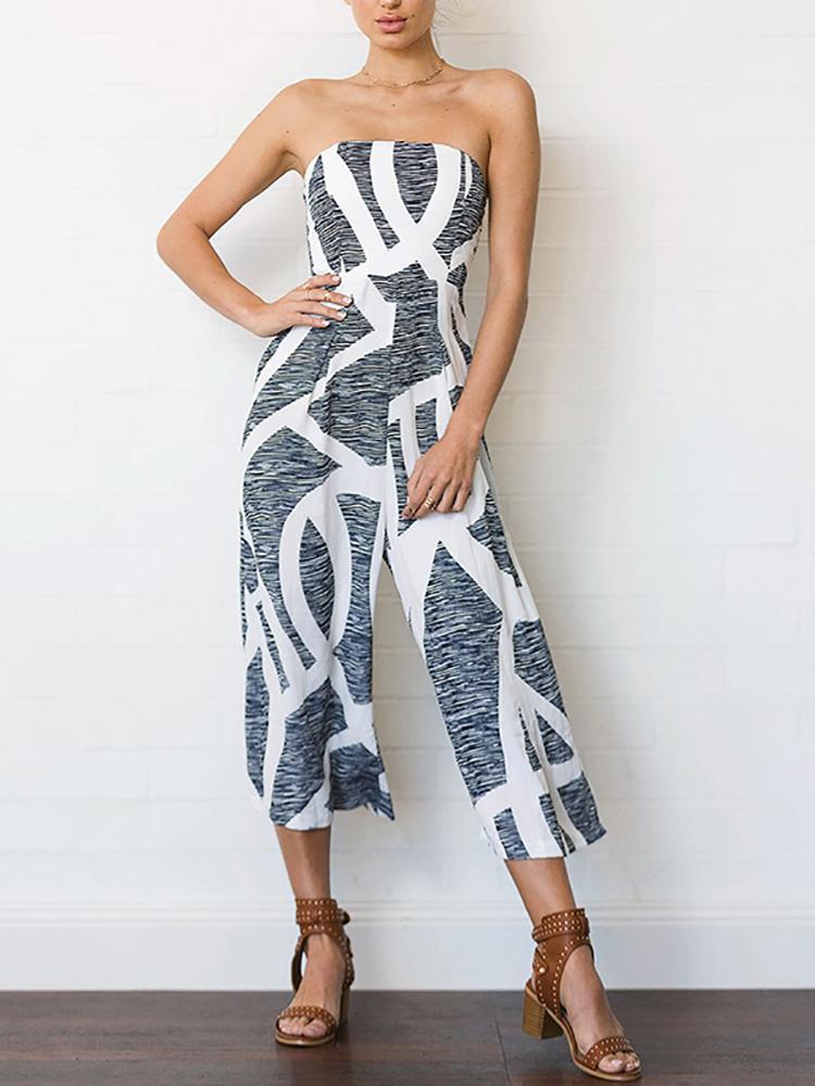 

Fashion Digital Print Strapless Wide Leg Jumpsuit, Gray
