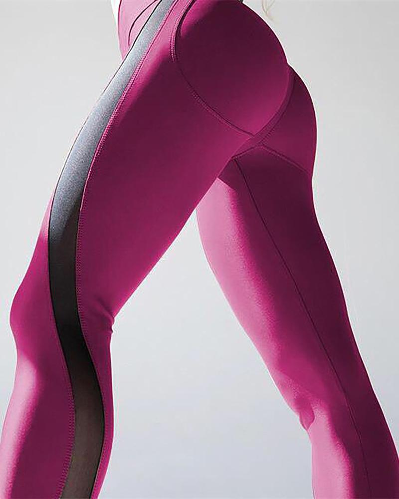 

Colorblock Wide Waistband Seamless Sports Leggings, Hot pink