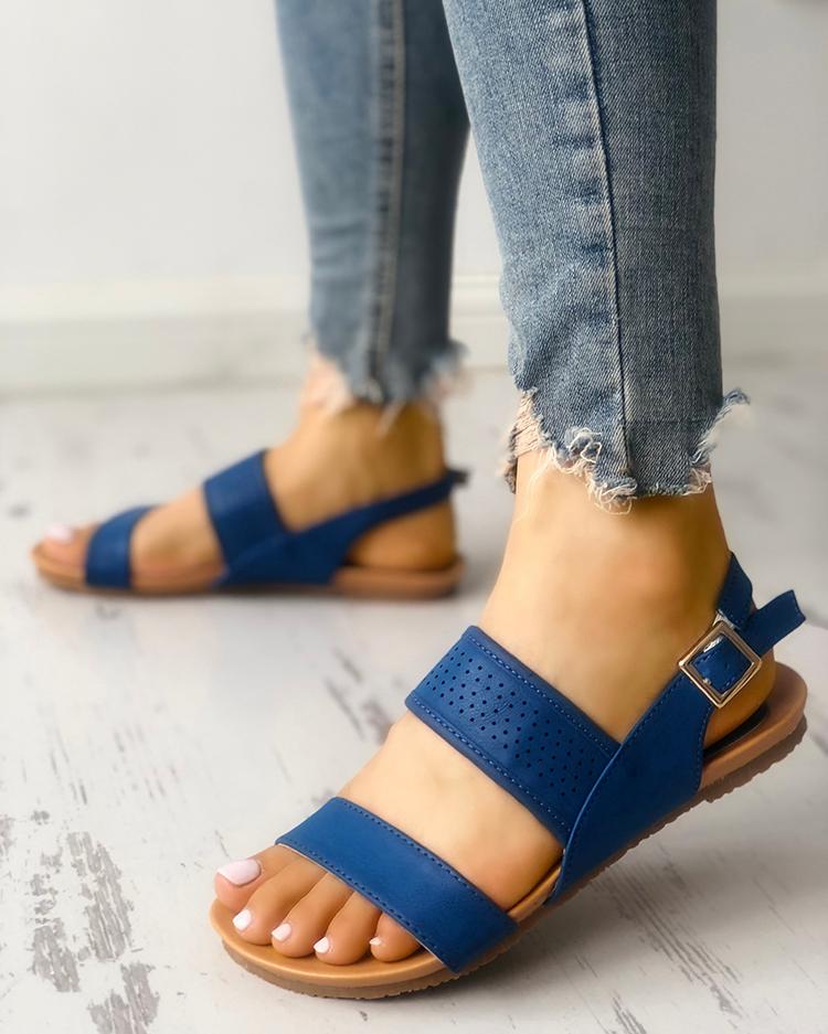 

Eyelet Buckled Double Strap Flat Sandals